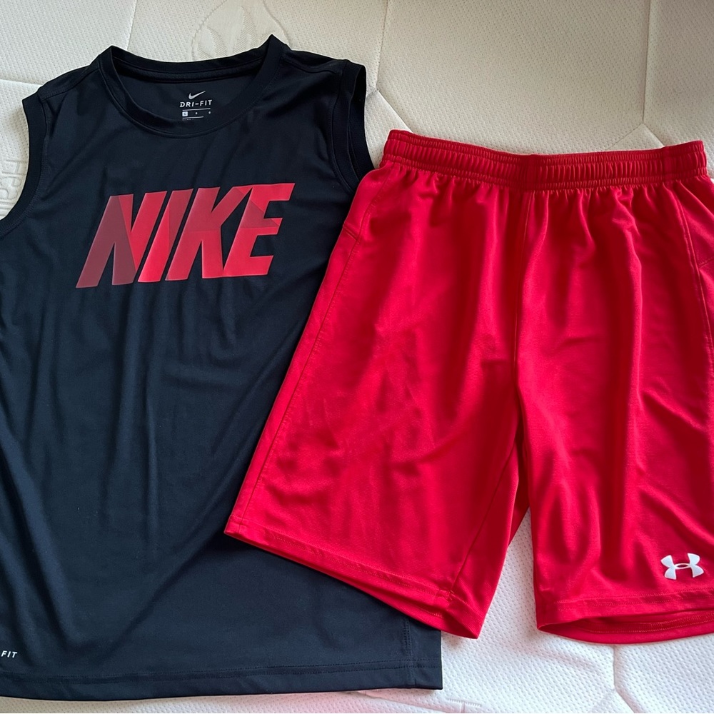 Youth L NIKE Muscle Tee/ UA Shorts